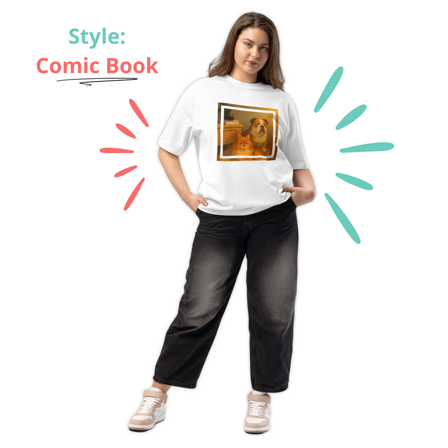 Custom Pet Portrait OVERSIZED T-shirt - For Pet Moms and Dads