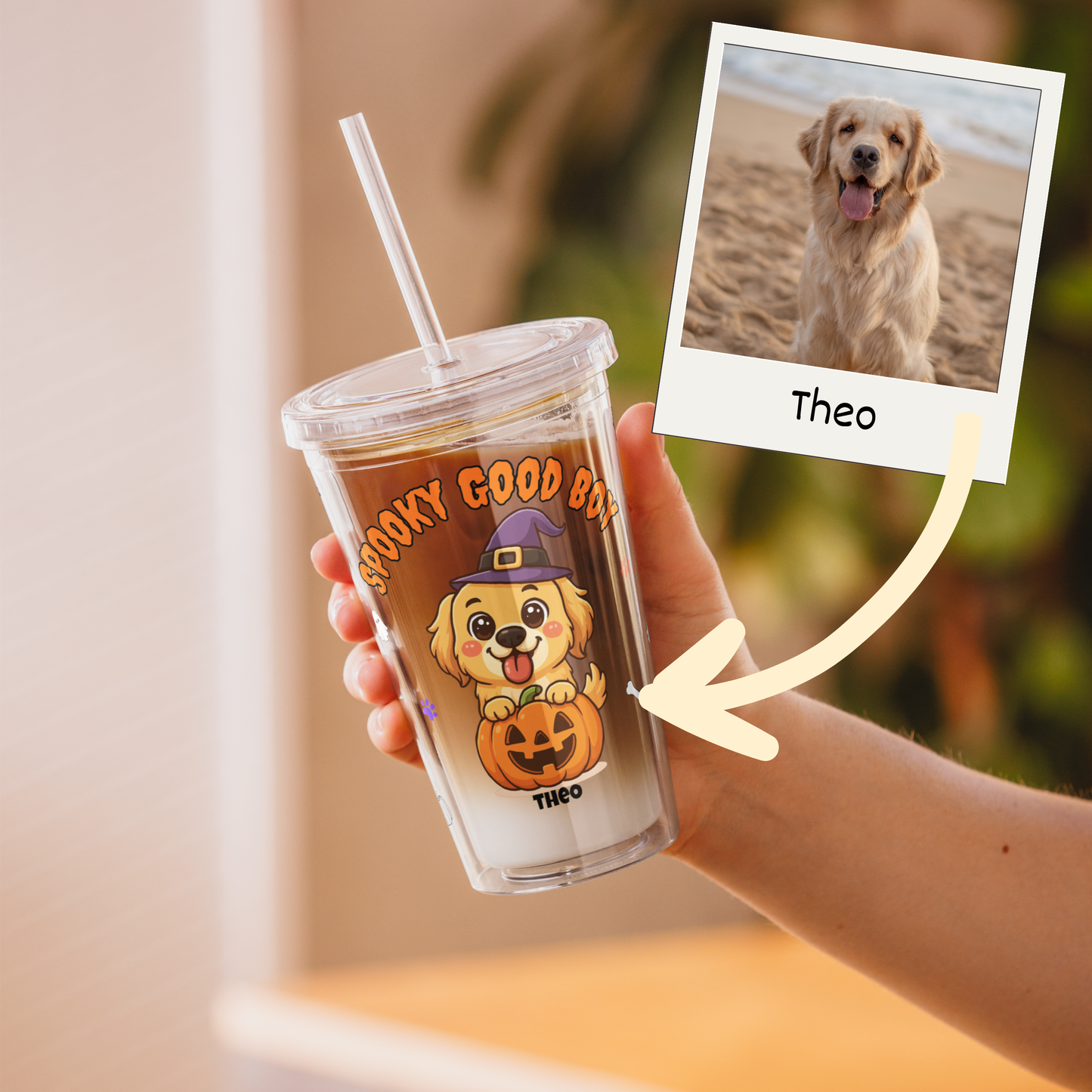 Custom Halloween Cartoon Pet Portrait Tumbler
